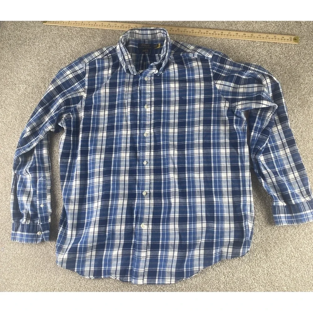 Polo Ralph Lauren Classic Fit Performance Blue Buffalo Plaid‎ Flannel Mens XXL